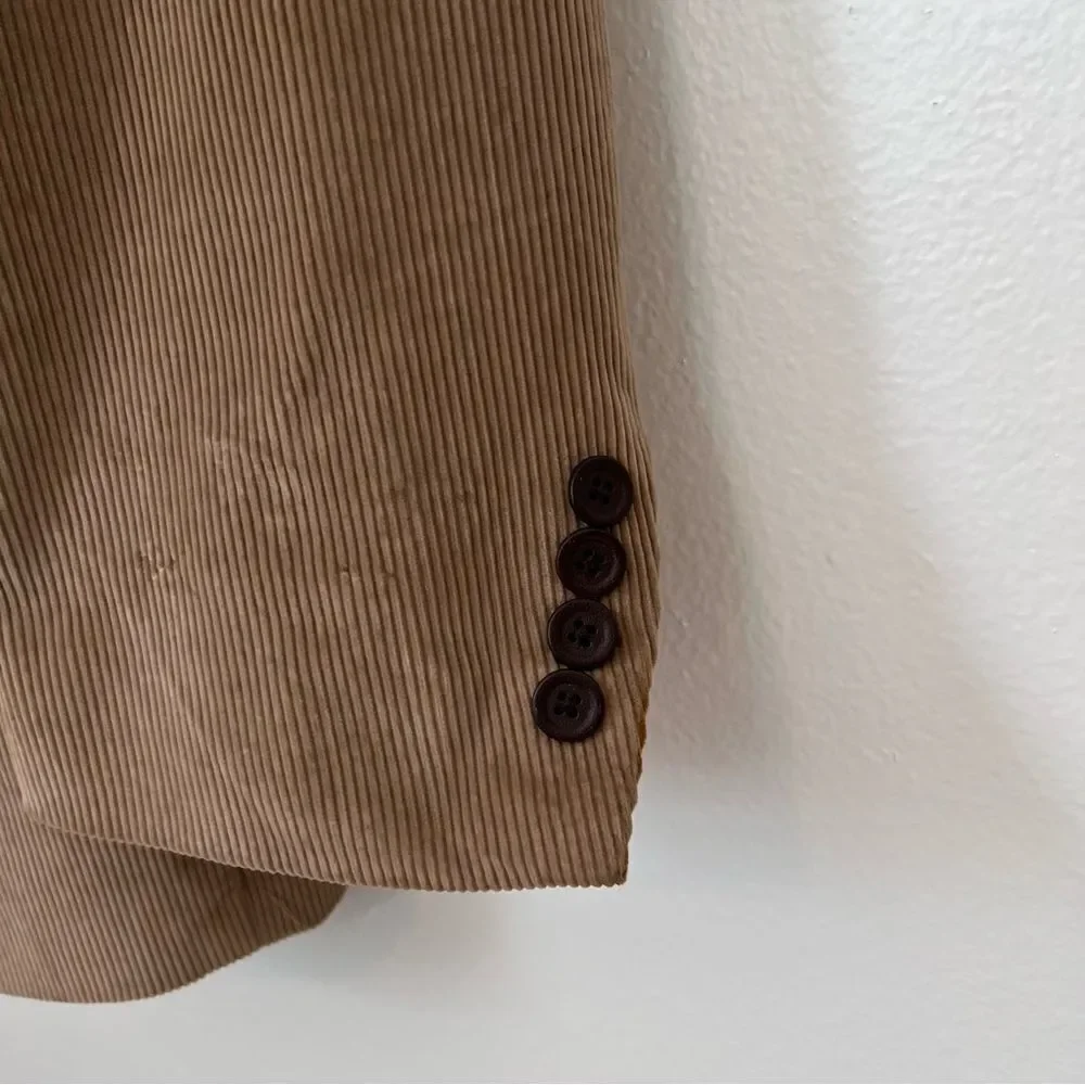 Stafford Mens Corduroy Blazer Jacket Size 44R Tan Academia Retro Lined Vent